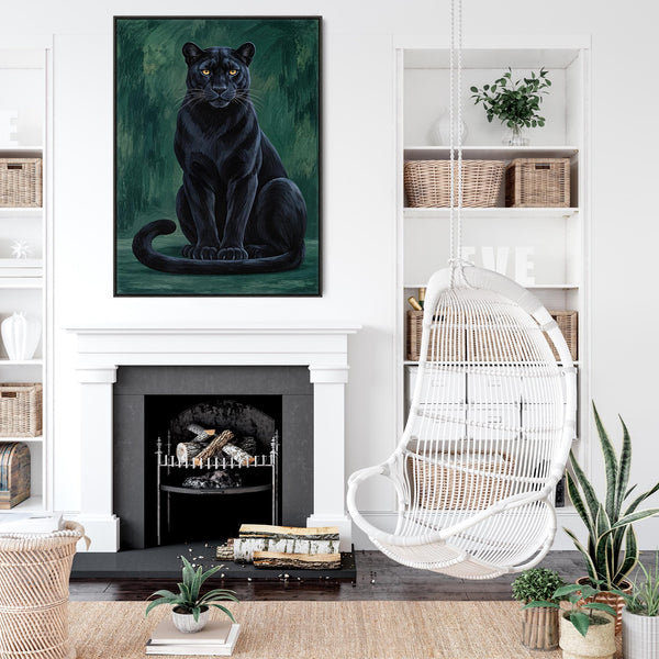 Velvet - Black & Emerald Panther Big Cat Framed Canvas Artwork