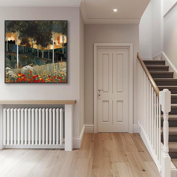 Square Green Gustav Klimt inspired Framed Canvas - Poppy Forest
