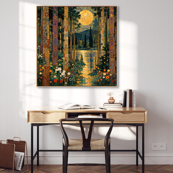 Gustav Klimt inspired Framed Canvas Art - Moonlit Forest Trees