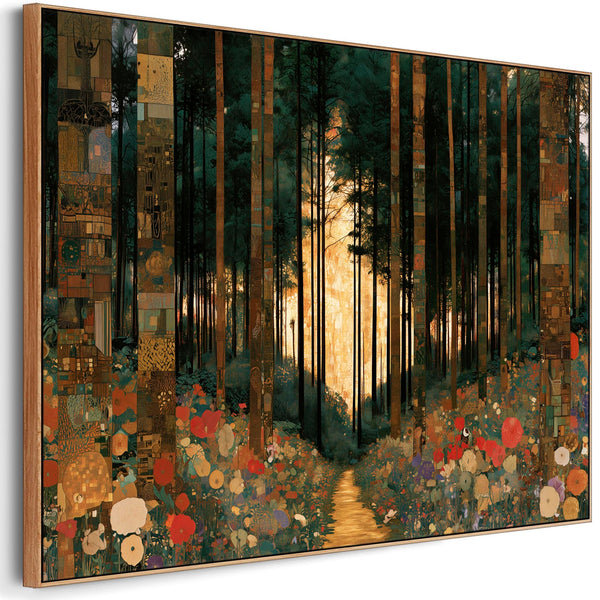Large Green Gustav Klimt inspired Framed Art - Enchanted Trees