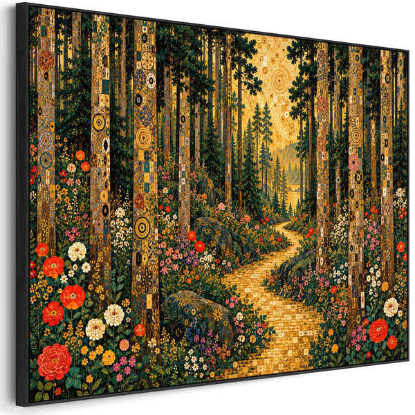 Large Gustav Klimt inspired Framed Canvas - Golden Trees Path