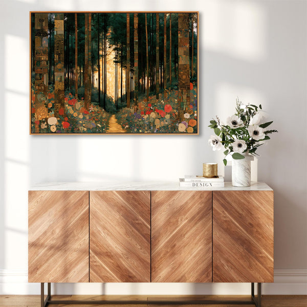 Large Green Gustav Klimt inspired Framed Art - Enchanted Trees