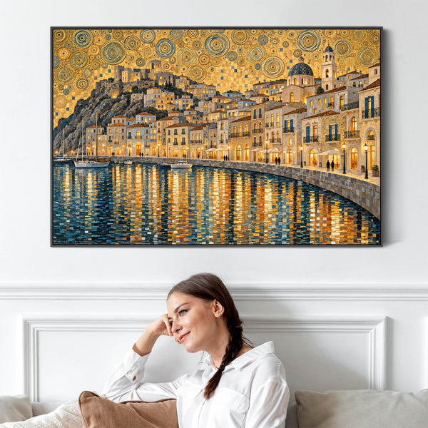 Gustav Klimt inspired Framed Artwork on Canvas Golden Promenade