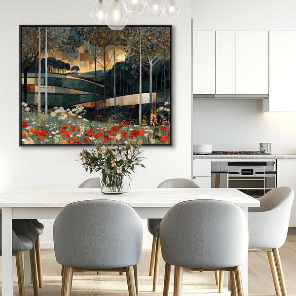 Gustav Klimt Inspired Wildflower Forest Framed Canvas Art Print