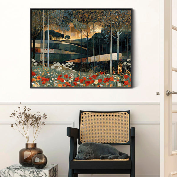 Gustav Klimt Inspired Wildflower Forest Framed Canvas Art Print
