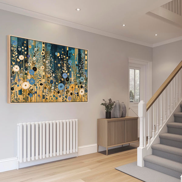 Large Blue Cream Gustav Klimt inspired Living Room Canvas Art