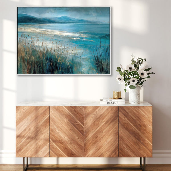 Large Living Room Framed Lounge Wall Art - Teal Blue Grey