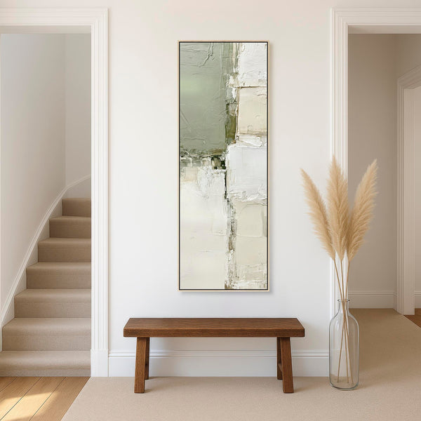 Tall Abstract Hallway Wall Art - Framed Green Cream - for Hall