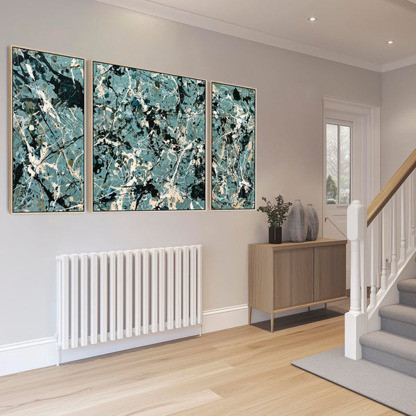 Extra Large Framed Set 3 Canvas - Green Jackson Pollock Style