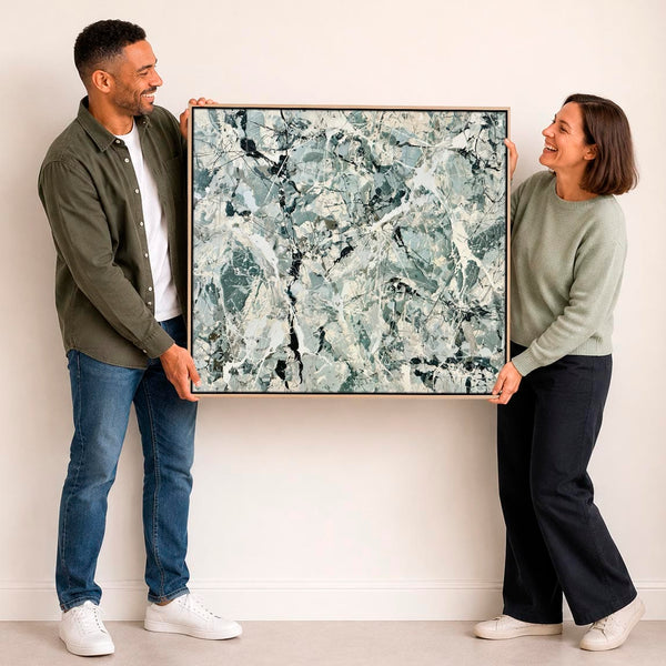 Living Room Framed Canvas Sage Green Jackson Pollock Inspired