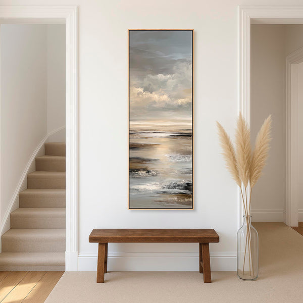 Tall Neutral Beige Entrance Hall Framed Canvas Art for Hallway