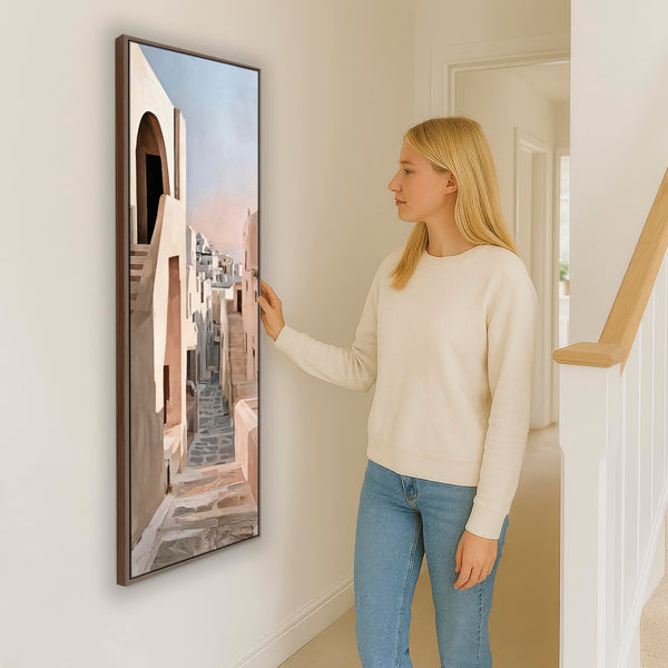 Tall Neutral Framed Hallway Wall Art - Greek Island Memories