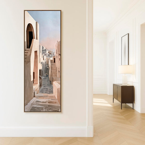 Tall Neutral Framed Hallway Wall Art - Greek Island Memories