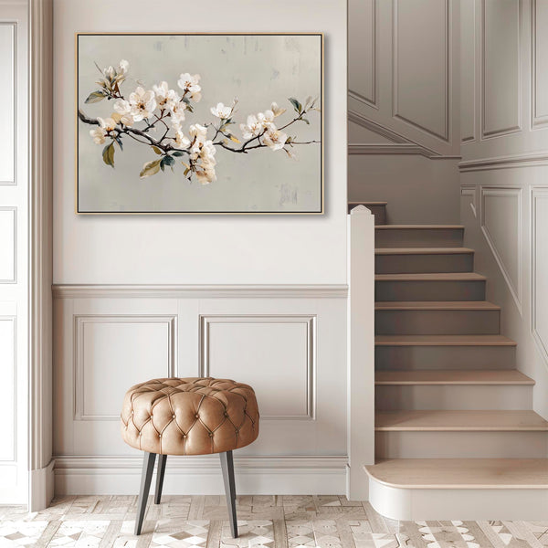 Neutral Cream Grey Framed Bedroom Wall Art over Bed - Spring