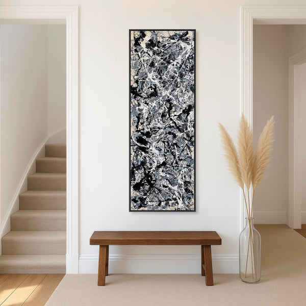 Tall Abstract Hallway Wall Art - Vertical Grey Pollock Style