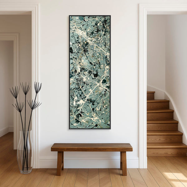 Tall Hallway Framed Wall Art - Green - Jackson Pollock Style