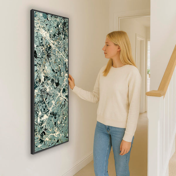 Tall Hallway Framed Wall Art - Green - Jackson Pollock Style
