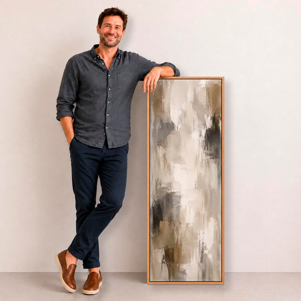 Hallway Framed Canvas Picture - Beige Brown Abstract Hall Art