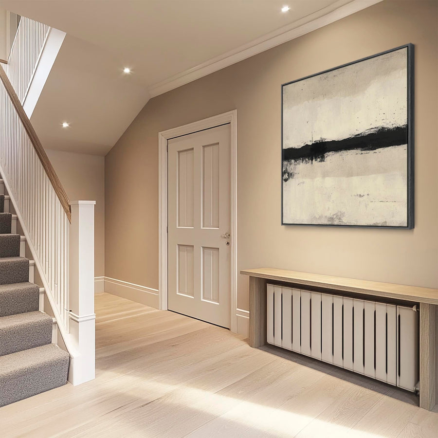 Entry Print Hallway Entrance Hall Framed Wall Art Print Canvas - Neutral Black