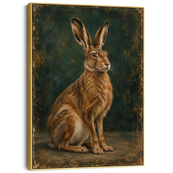 Brown Hare - Framed Emerald Green Canvas Wall Art - Bramble