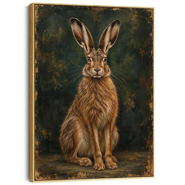 Brown Hare - Vintage Framed Emerald Green Canvas Wall Art - Mab