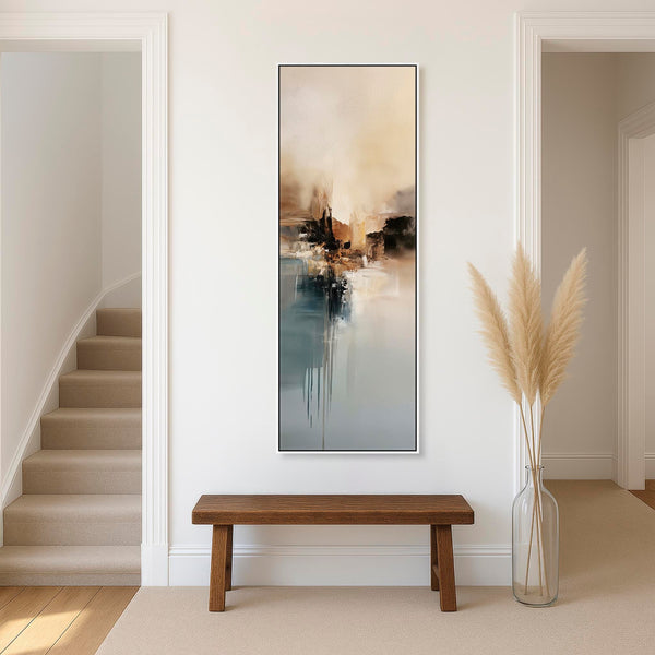Tall Upright Framed Abstract Canvas - Teal Haze
