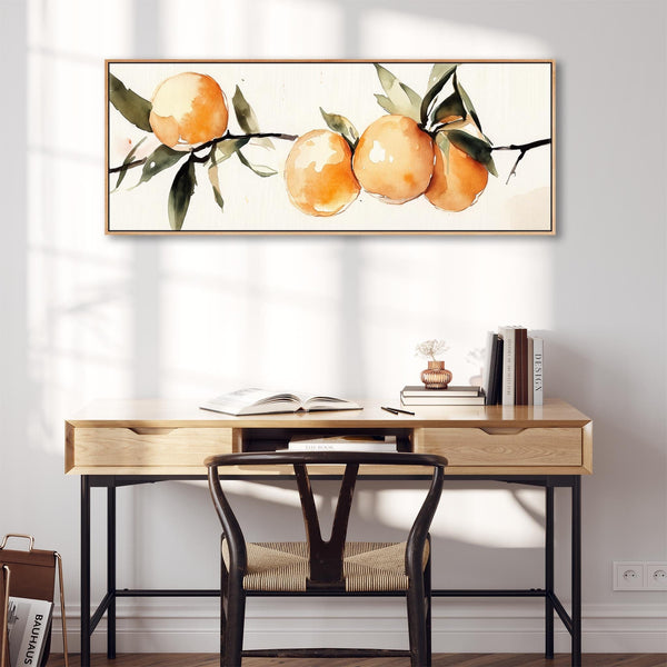 Wide Orange Kitchen Wall Art Framed Horizontal Canvas - Fruit Harvest for Kitchen