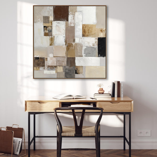 Living Room Canvas Picture - Framed Lounge Art Coffee & Cream