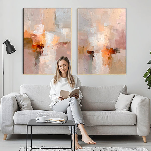 Blush Pink Abstract Framed Artwork - Neutral Horizons