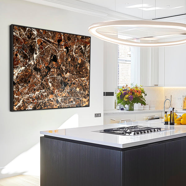 Kitchen Framed Canvas Wall Art Abstract Brown Cream - Espresso