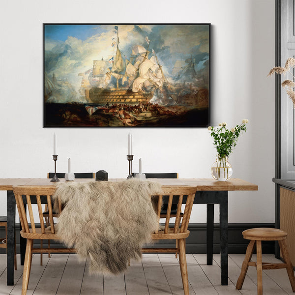 JMW Turner Framed Wall Art Canvas Print Battle of Trafalgar - Painting - Blue