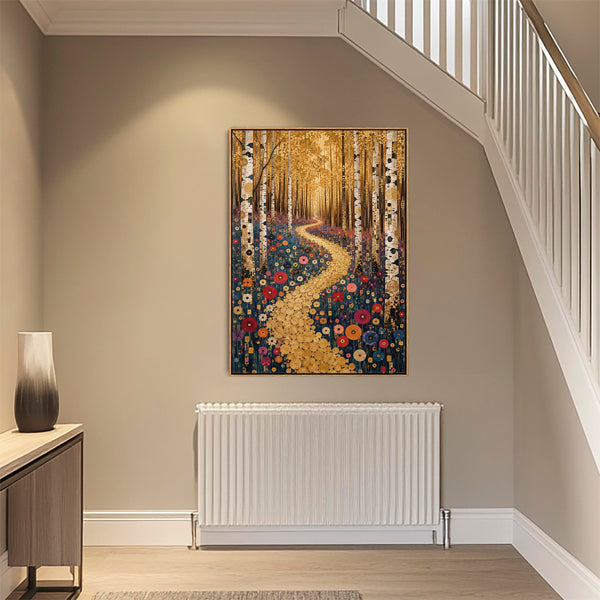Gustav Klimt inspired Colourful Framed Canvas Art Birch Pathway