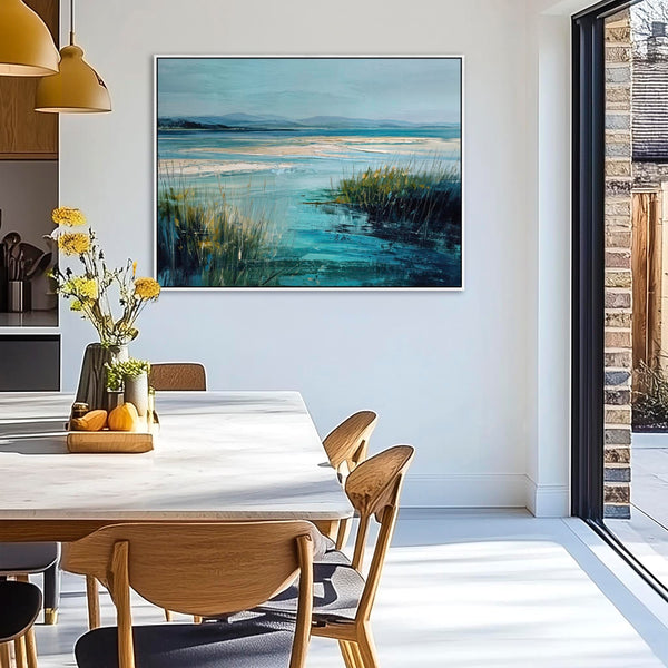 Extra Large Framed Irish Coastal Wall Art - Teal Blue Shores