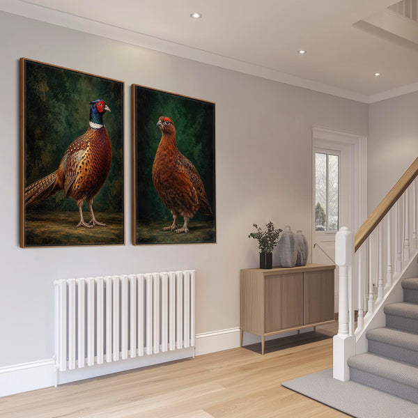 Brace - Framed Game Bird Canvas Wall Art - Copper & Fern Green