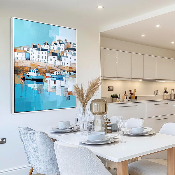 Coastal Harbour Framed Artwork Print on Canvas - Reflections 1