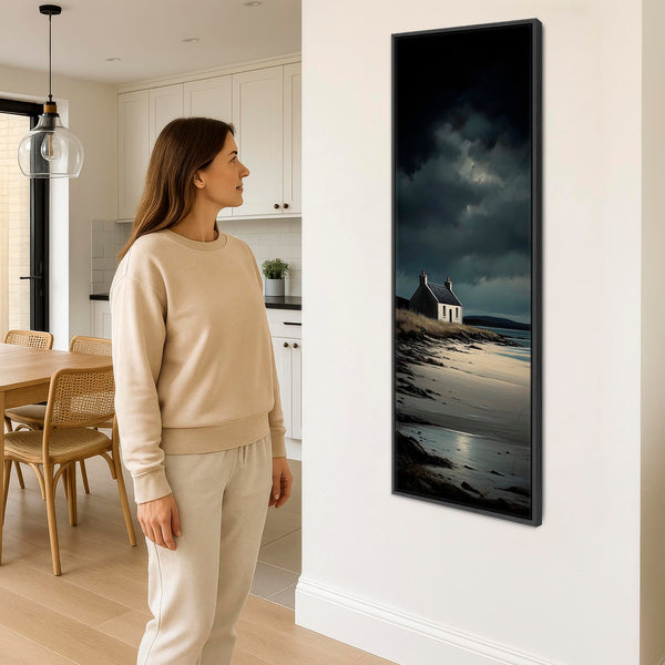 Tall Framed Scottish Print on Canvas Coastal Retreat