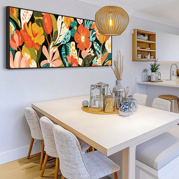 Wide Framed Floral Wall Art Canvas Colourful Abstract Flowers