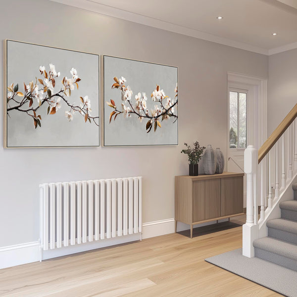 Large Grey Cream Living Room Framed Pair Canvas for over Sofa