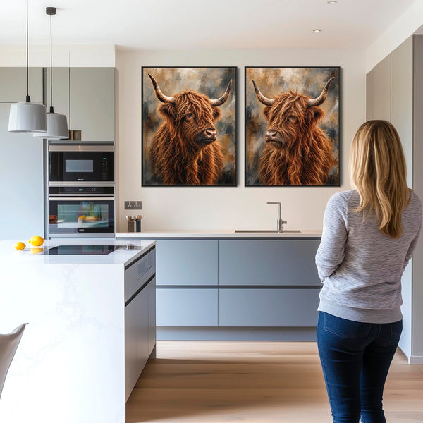 Crofters - Highland Cows - Framed Scottish Coo Canvases - Set 2