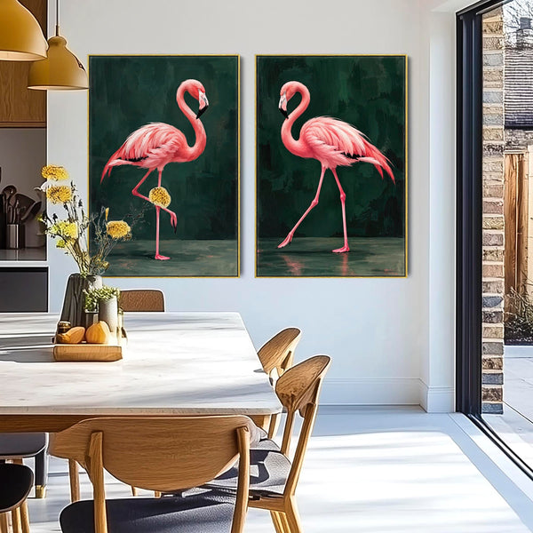 Flamboyance - Pink Flamingos - Maximalist Framed Canvas Art Set