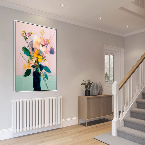 Floral Abstract - Pink Green Contemporary Framed Wall Art Print