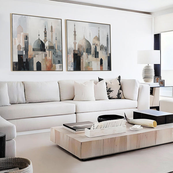 Extra Large Modern Framed Islamic Wall Art Pair - Neutral Grey
