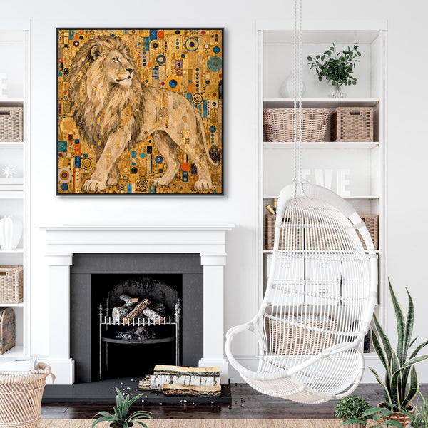 Large Gustav Klimt inspired Framed Canvas Art - Golden Lion