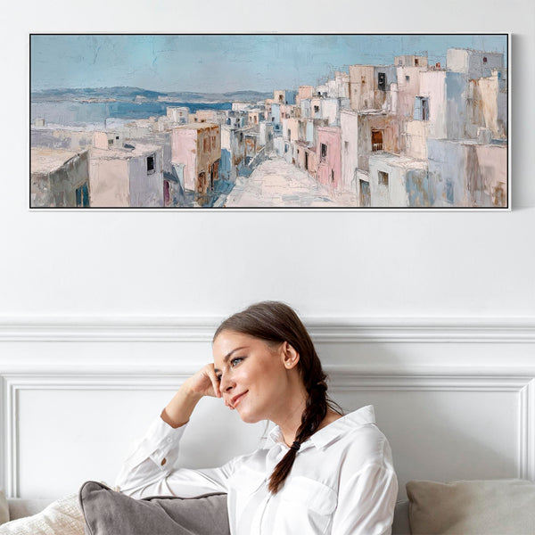Wide Greek Island Framed Long Wall Art - Aegean Villa Passage