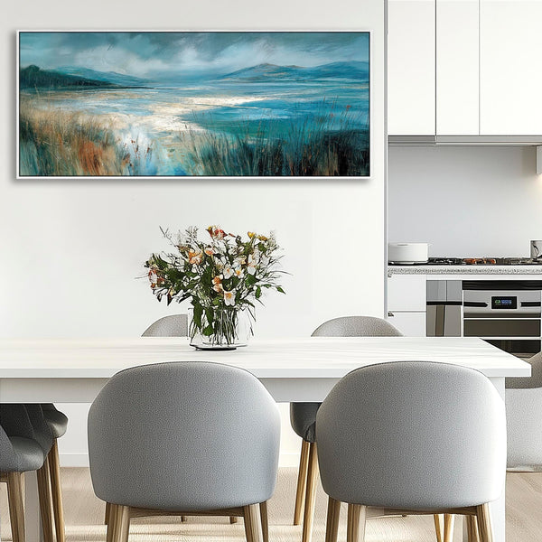 Wide Irish Coastal Beach Framed Canvas Picture - Atlantic Wind