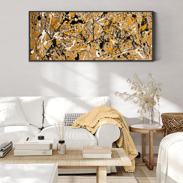 Wide Jackson Pollock Drip Style - Panoramic Framed Canvas Art