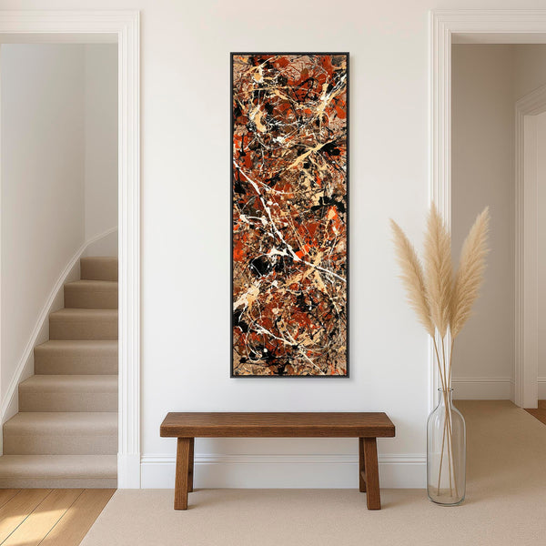 Jackson Pollock Style Abstract Framed Canvas Art - Rust Cream