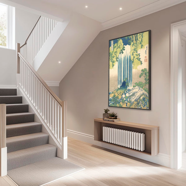 Katsushika Hokusai - Yoro Waterfall Framed Japanese Wall Art Canvas Green Blue