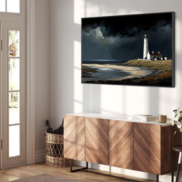 Extra Large Framed Scottish Canvas Artwork - Lighthouse - Calm before the Storm