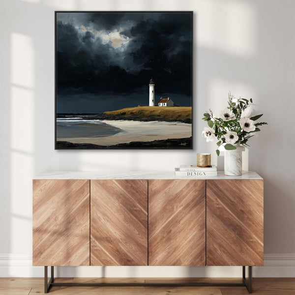 Large Framed Scottish Canvas Artwork - Lighthouse - Edge of Storm